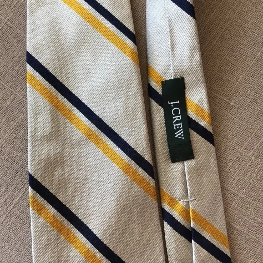 J.Crew 100% English Silk Tie Blue Yellow Gray Handmade USA